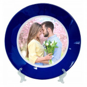 Тарелка белая, каемка с синей заливкой