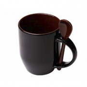 Кружка хамелеон черная с коричневой ложкой