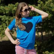 Футболка хб синяя, черные пайетки сердце